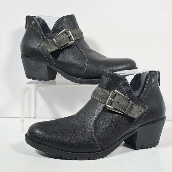 Earth Origins Ariel Black Leather Buckle Ankle Boots Booties Size 7.5 Western - Picture 1 of 9